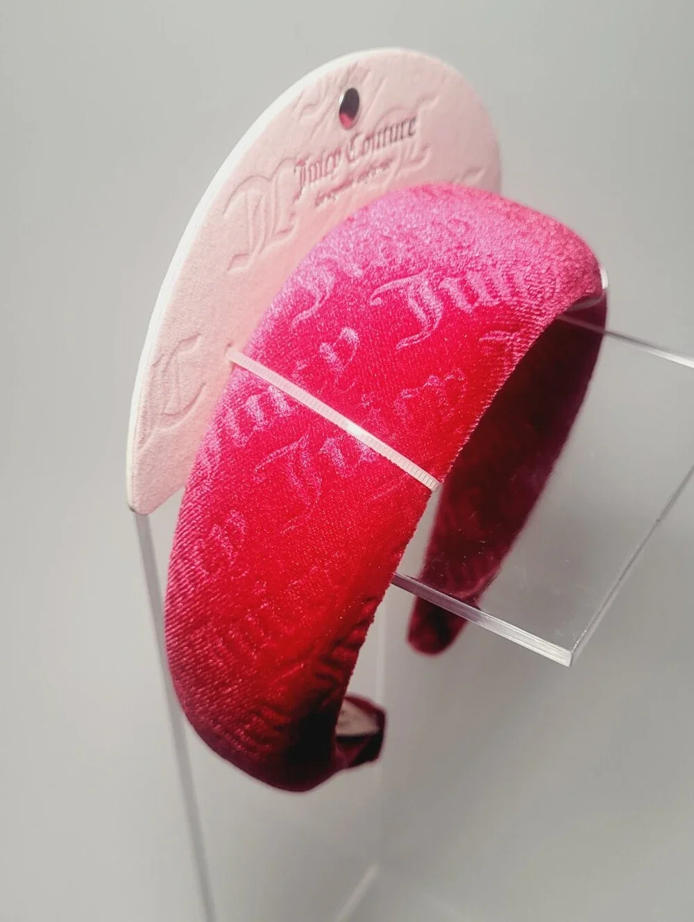 Juicy Couture Hot Pink Rose Red Velour Velvet Juicy Embossed Cute Headband NWT